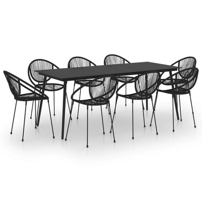 9 Piece Outdoor Dining Set PVC Rattan Black