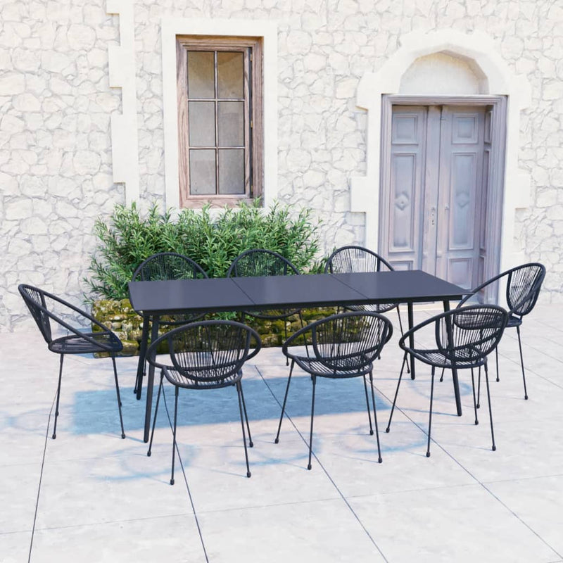 9 Piece Outdoor Dining Set PVC Rattan Black