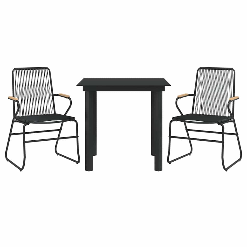 3 Piece Garden Dining Set Black PVC Rattan 2