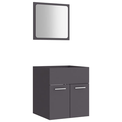 2 Piece Bathroom Furniture Set Grey Engineered Wood