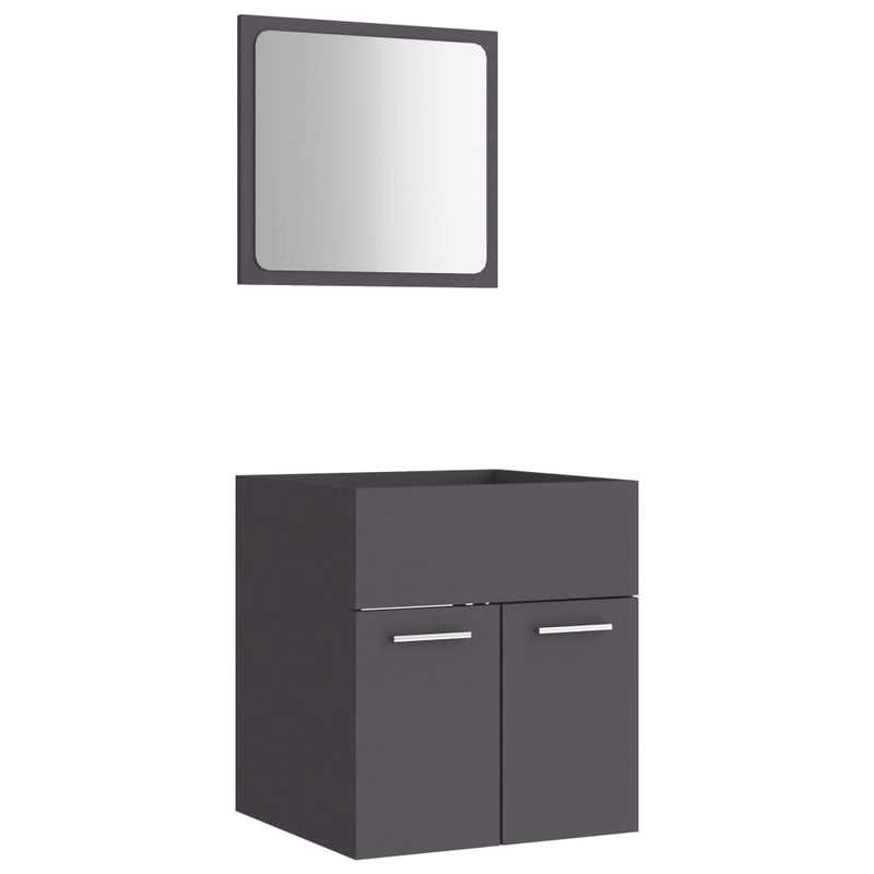 2 Piece Bathroom Furniture Set Grey Engineered Wood