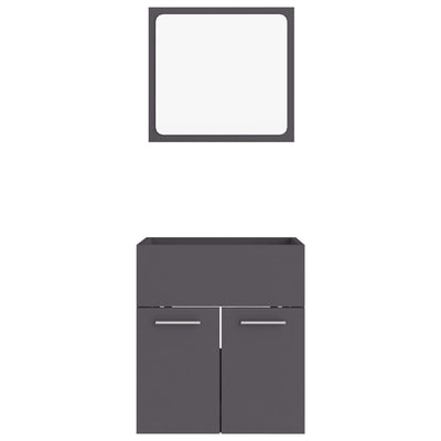 2 Piece Bathroom Furniture Set Grey Engineered Wood