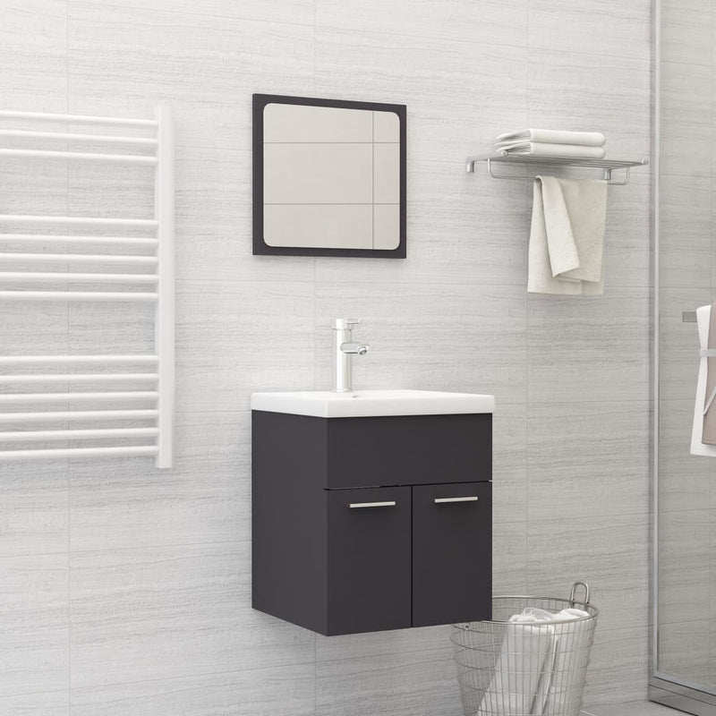 2 Piece Bathroom Furniture Set Grey Engineered Wood