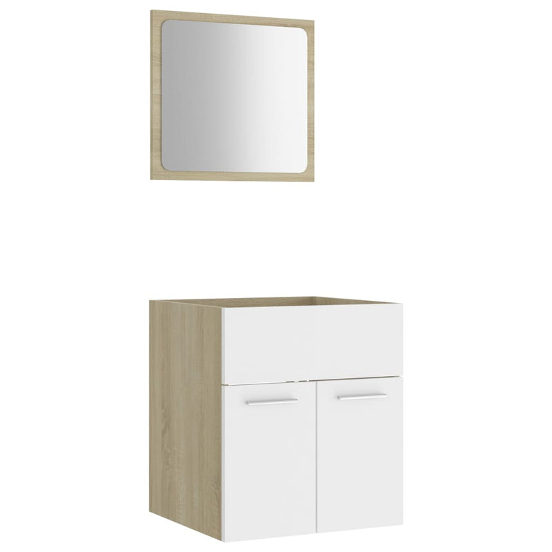 2 Piece Bathroom Furniture Set White and Sonoma Oak Engineered Wood