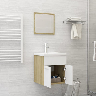 2 Piece Bathroom Furniture Set White and Sonoma Oak Engineered Wood