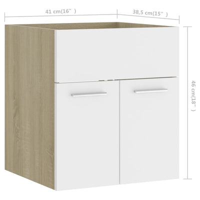 2 Piece Bathroom Furniture Set White and Sonoma Oak Engineered Wood