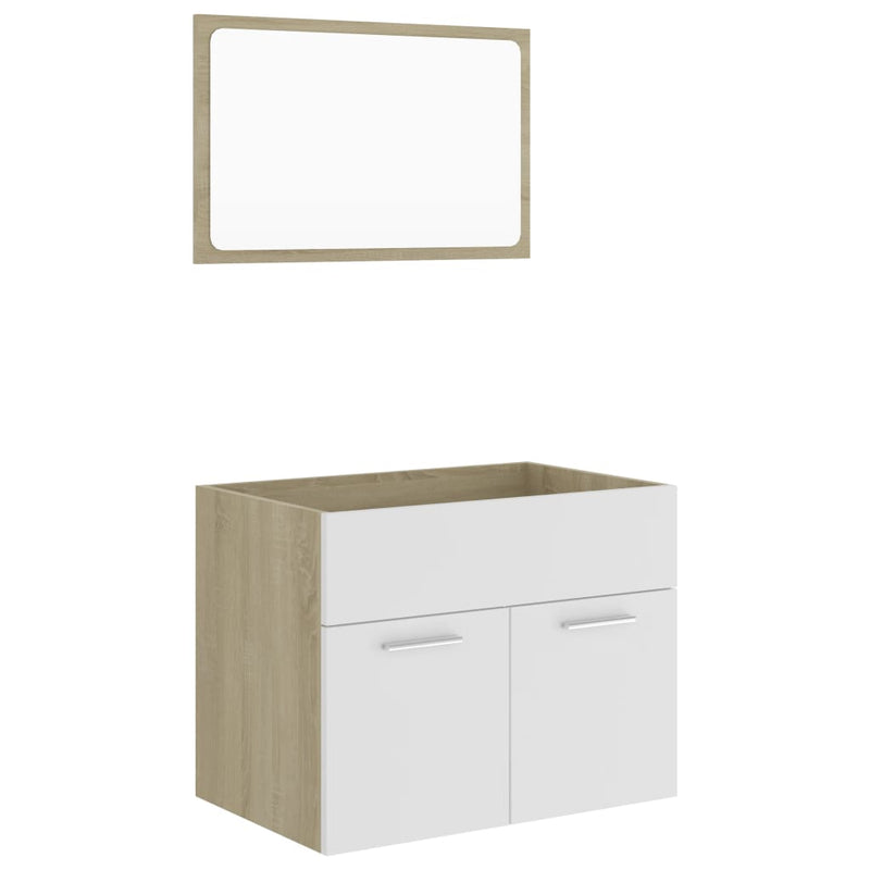 2 Piece Bathroom Furniture Set White and Sonoma Oak Engineered Wood