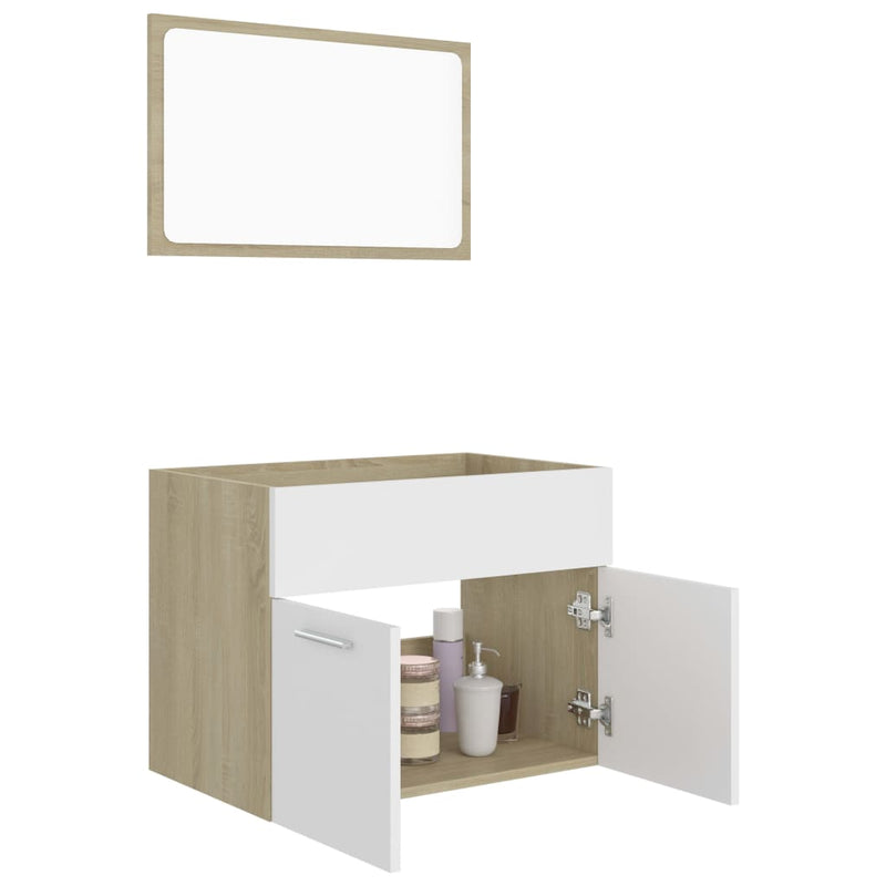 2 Piece Bathroom Furniture Set White and Sonoma Oak Engineered Wood