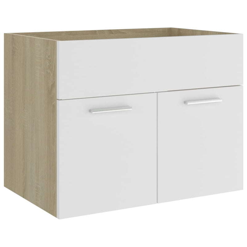 2 Piece Bathroom Furniture Set White and Sonoma Oak Engineered Wood