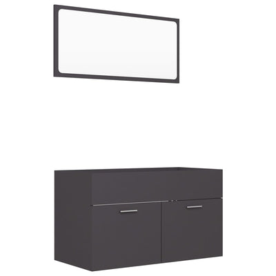 2 Piece Bathroom Furniture Set Grey Engineered Wood