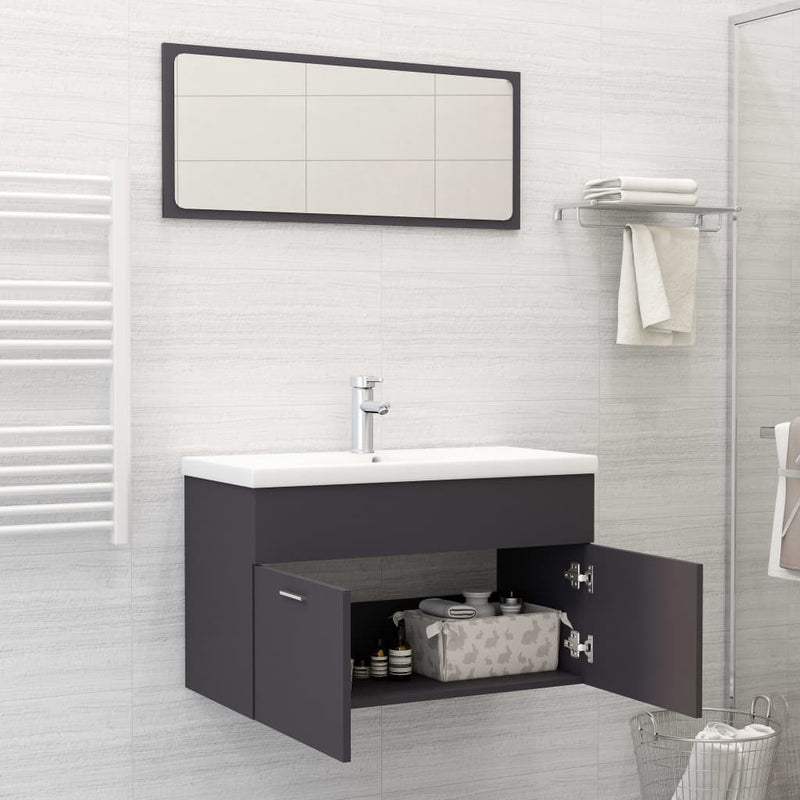 2 Piece Bathroom Furniture Set Grey Engineered Wood