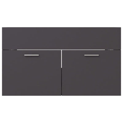 2 Piece Bathroom Furniture Set Grey Engineered Wood