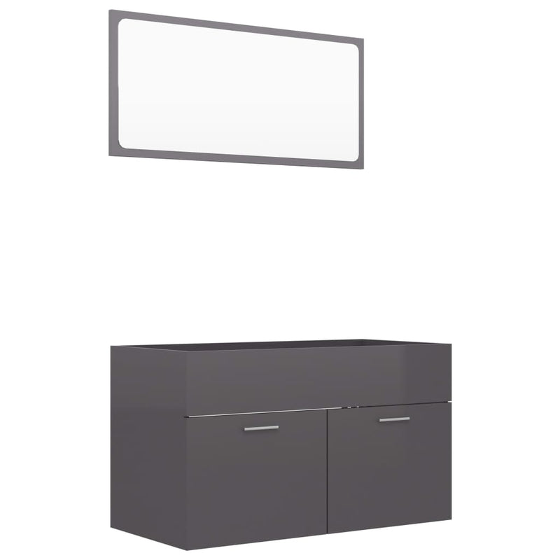 2 Piece Bathroom Furniture Set High Gloss Grey Engineered Wood