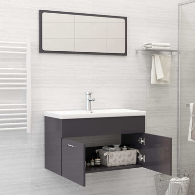 2 Piece Bathroom Furniture Set High Gloss Grey Engineered Wood