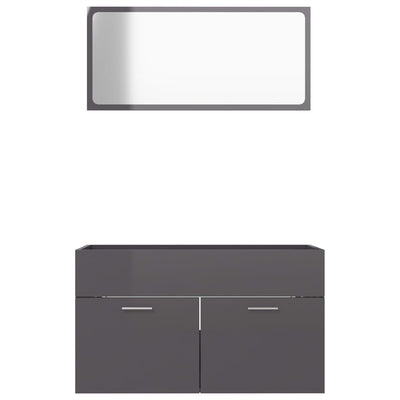 2 Piece Bathroom Furniture Set High Gloss Grey Engineered Wood