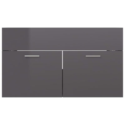 2 Piece Bathroom Furniture Set High Gloss Grey Engineered Wood