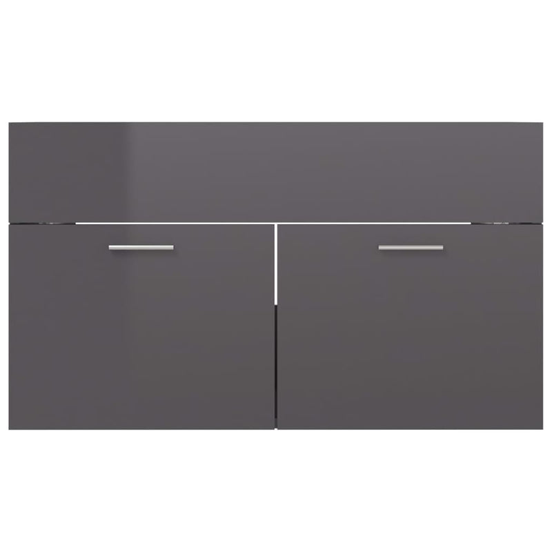 2 Piece Bathroom Furniture Set High Gloss Grey Engineered Wood