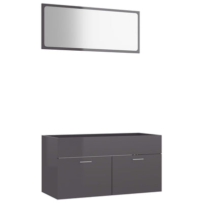 2 Piece Bathroom Furniture Set High Gloss Grey Engineered Wood