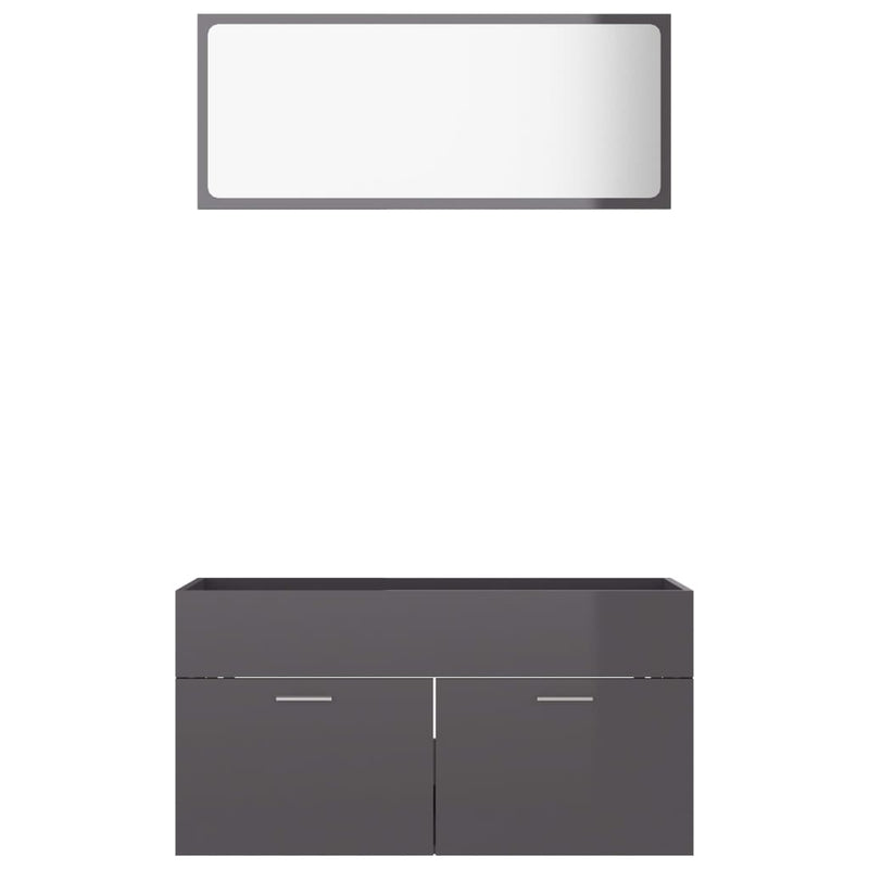 2 Piece Bathroom Furniture Set High Gloss Grey Engineered Wood