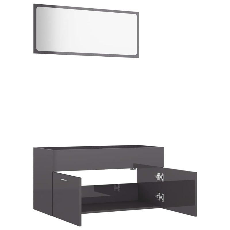 2 Piece Bathroom Furniture Set High Gloss Grey Engineered Wood