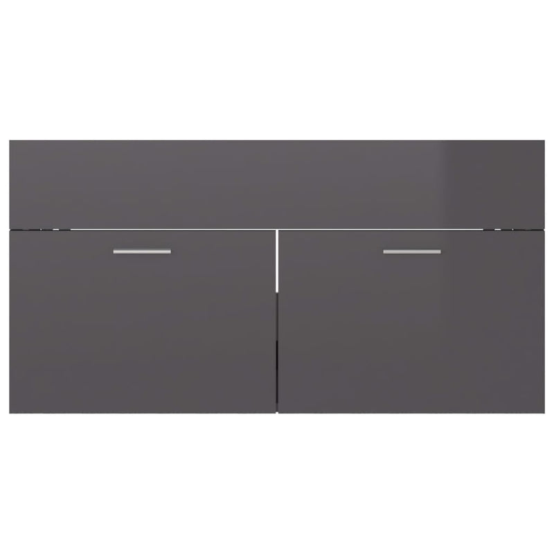 2 Piece Bathroom Furniture Set High Gloss Grey Engineered Wood