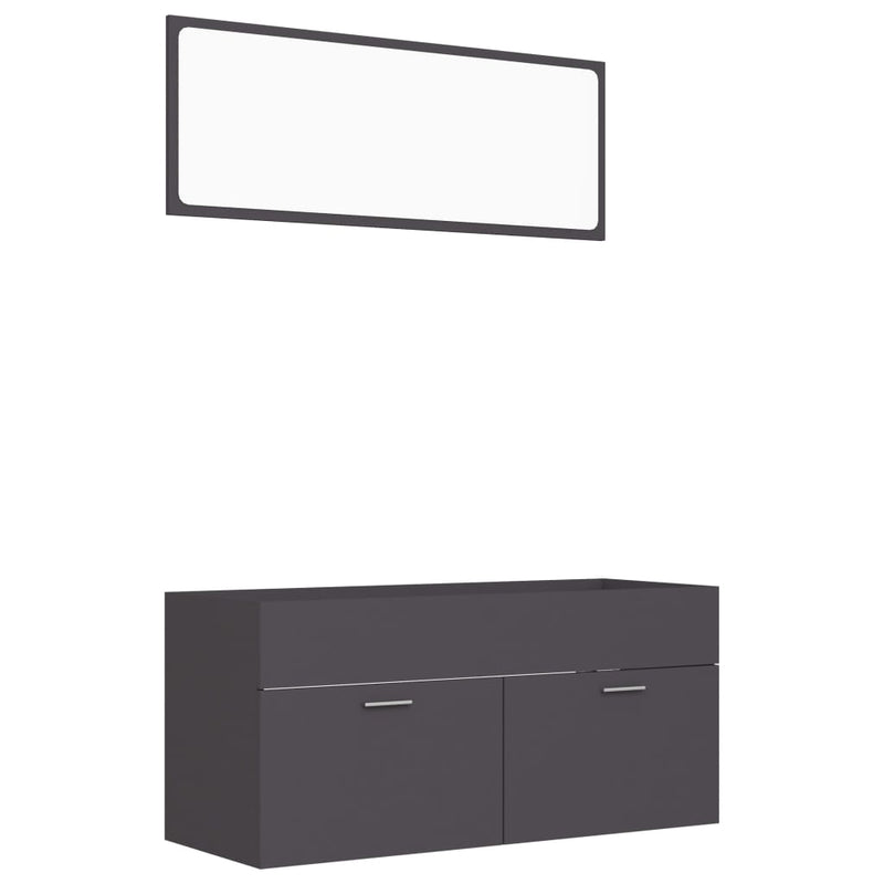 2 Piece Bathroom Furniture Set Grey Engineered Wood