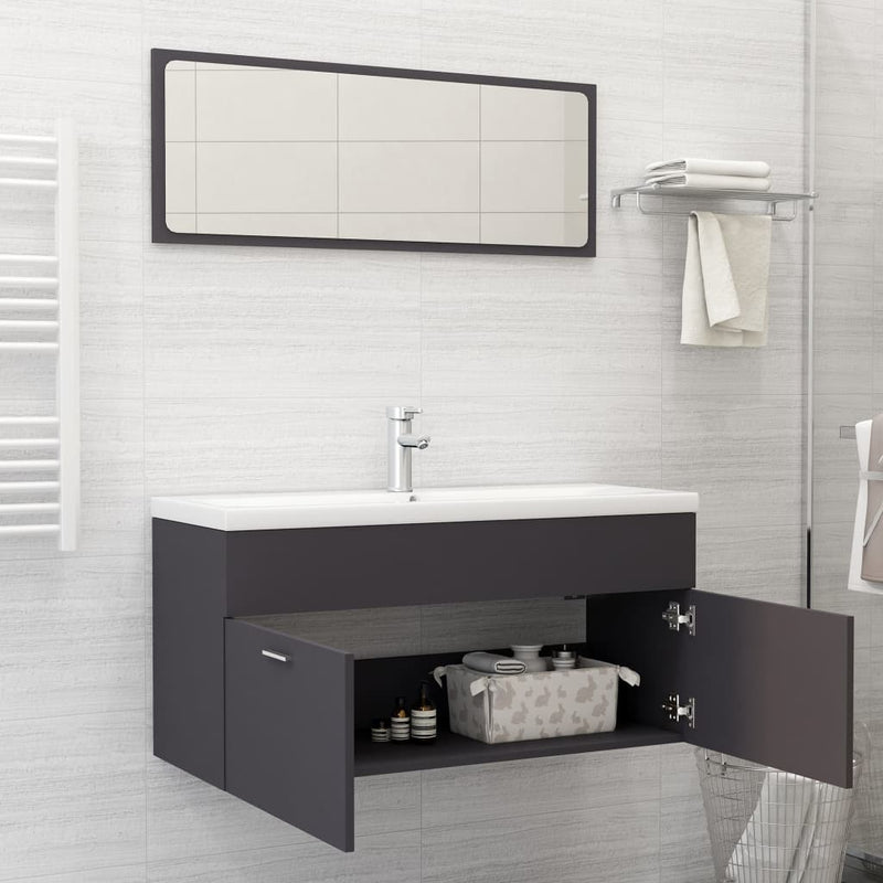 2 Piece Bathroom Furniture Set Grey Engineered Wood