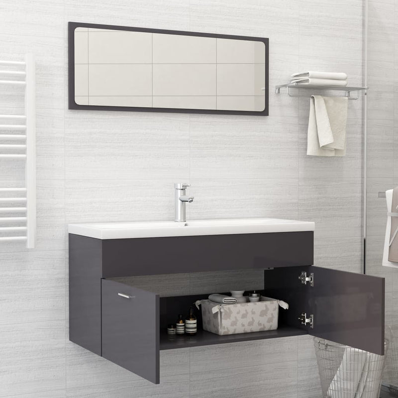 2 Piece Bathroom Furniture Set High Gloss Grey Engineered Wood