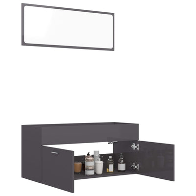 2 Piece Bathroom Furniture Set High Gloss Grey Engineered Wood