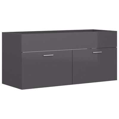 2 Piece Bathroom Furniture Set High Gloss Grey Engineered Wood