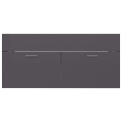 2 Piece Bathroom Furniture Set High Gloss Grey Engineered Wood