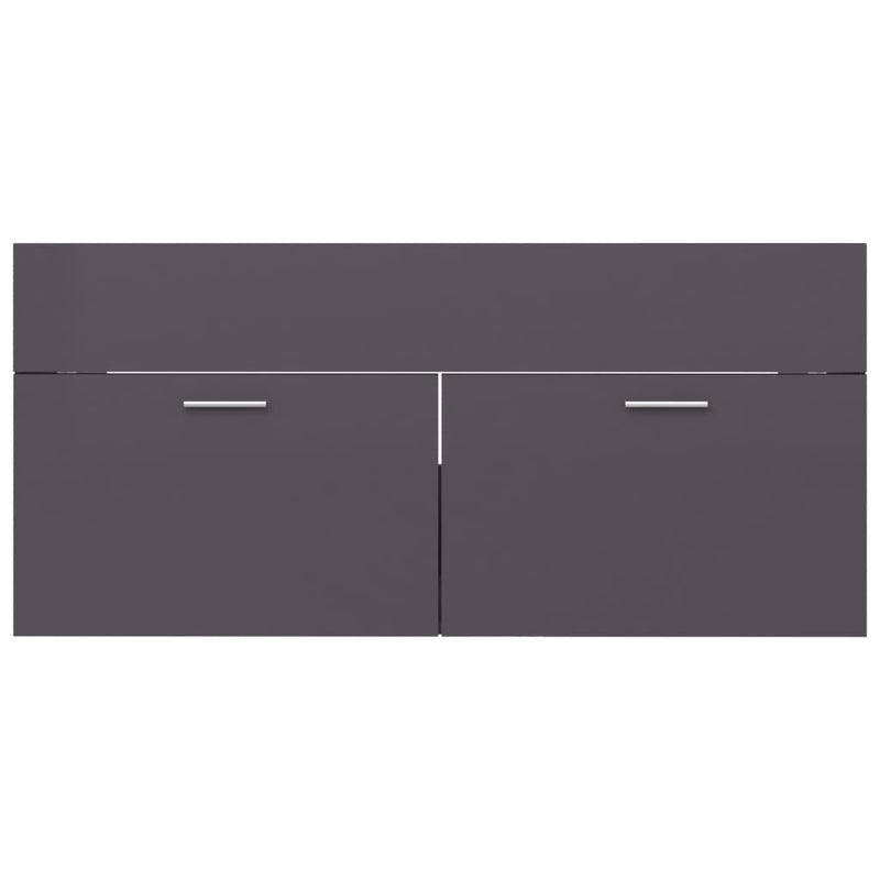 2 Piece Bathroom Furniture Set High Gloss Grey Engineered Wood