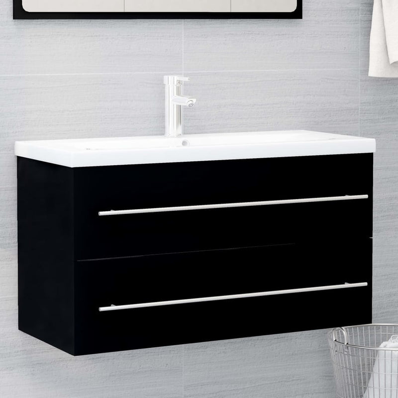 2 Piece Bathroom Furniture Set Black Engineered Wood