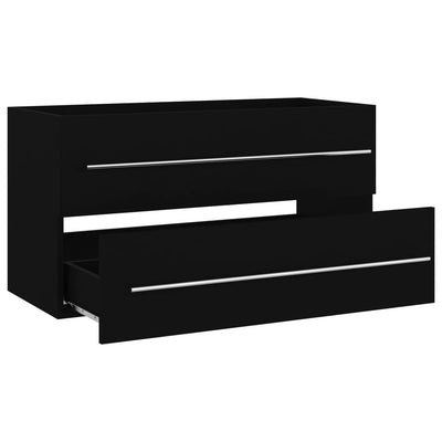 2 Piece Bathroom Furniture Set Black Engineered Wood