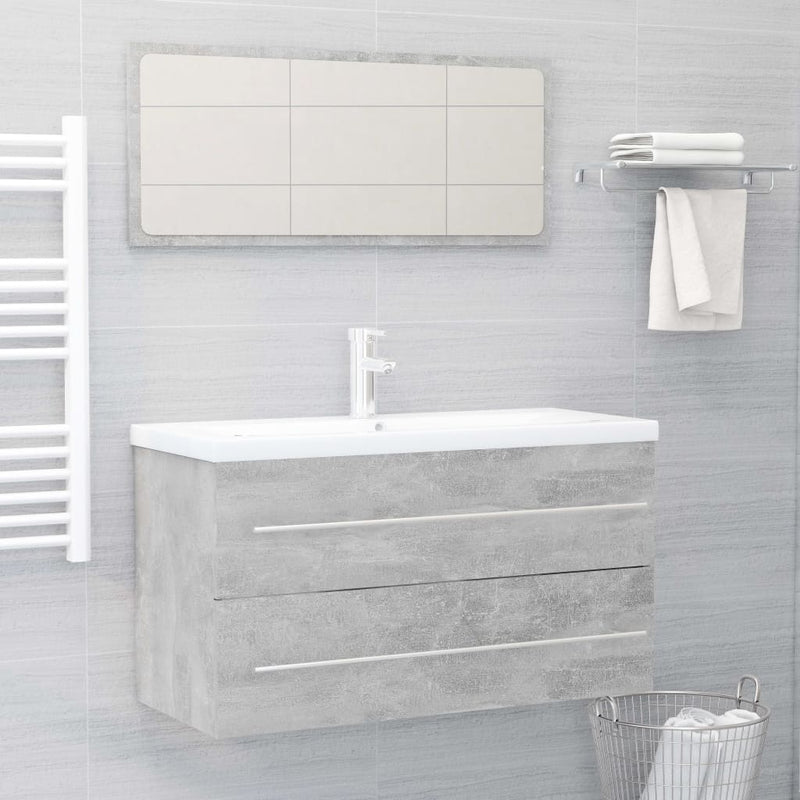 2 Piece Bathroom Furniture Set Concrete Grey Engineered Wood