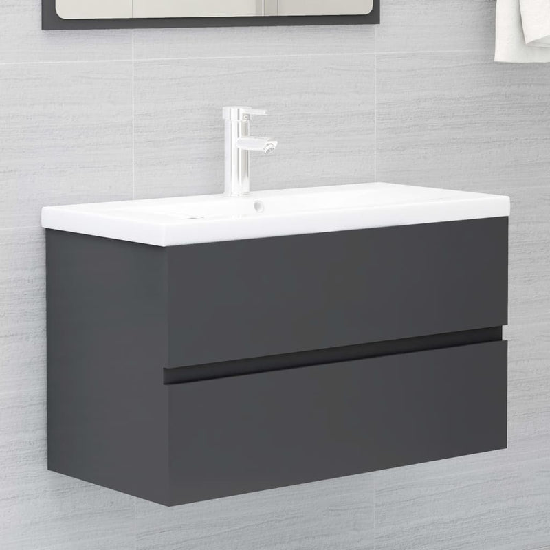 2 Piece Bathroom Furniture Set Grey Engineered Wood