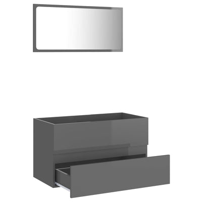 2 Piece Bathroom Furniture Set High Gloss Grey Engineered Wood