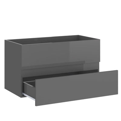 2 Piece Bathroom Furniture Set High Gloss Grey Engineered Wood