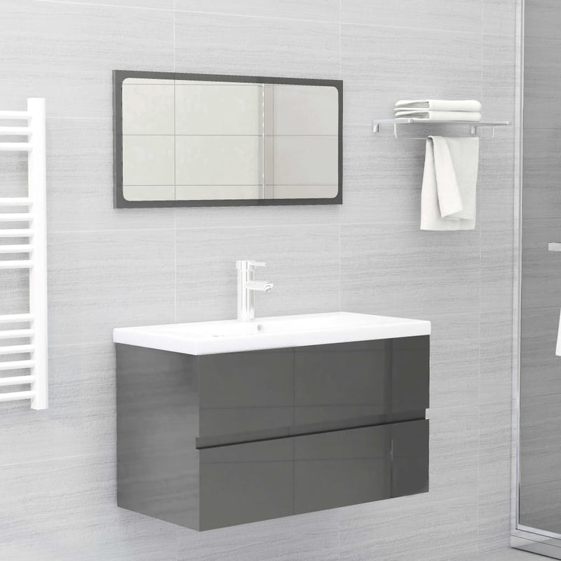 2 Piece Bathroom Furniture Set High Gloss Grey Engineered Wood