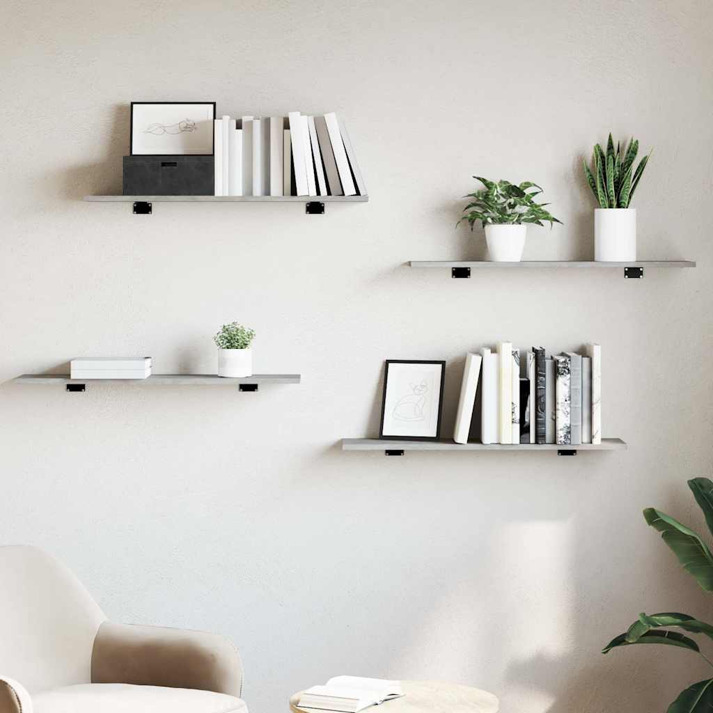 Bookshelf Boards 4 pcs Concrete Grey Engineered Wood, image 3