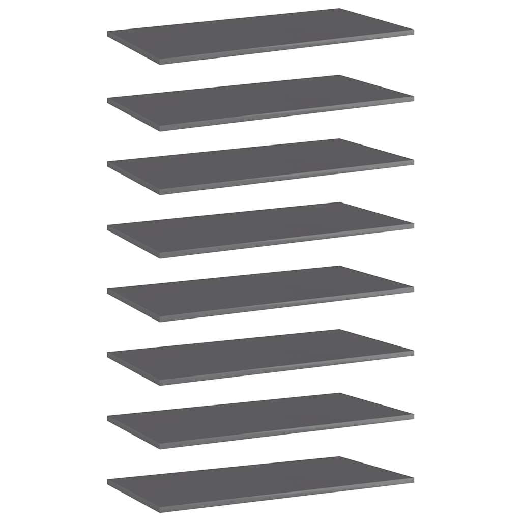 Bookshelf Boards 80x40x1.5 cm Engineered Wood 8 pcs High gloss grey