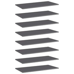 Bookshelf Boards 80x40x1.5 cm Engineered Wood 8 pcs High gloss grey