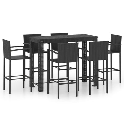 7 Piece Outdoor Bar Set with Armrest Poly Rattan Black