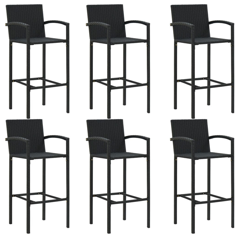 7 Piece Outdoor Bar Set with Armrest Poly Rattan Black