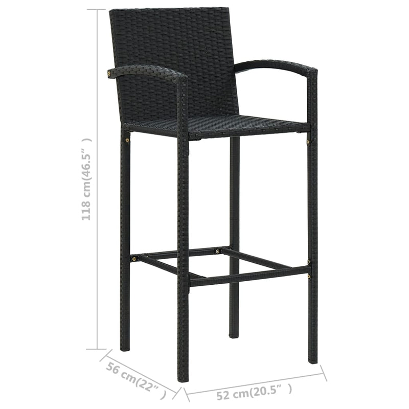 7 Piece Outdoor Bar Set with Armrest Poly Rattan Black