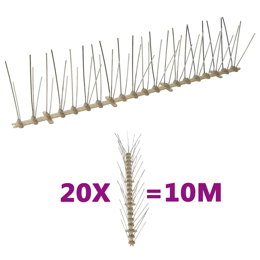 149129 vidaXL 5-row Plastic Bird & Pigeon Spikes Set of 20 10 m 1