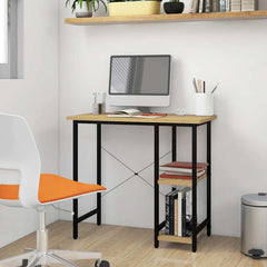 Computer Desk 80x40x72 cm MDF and Metal Black and light oak