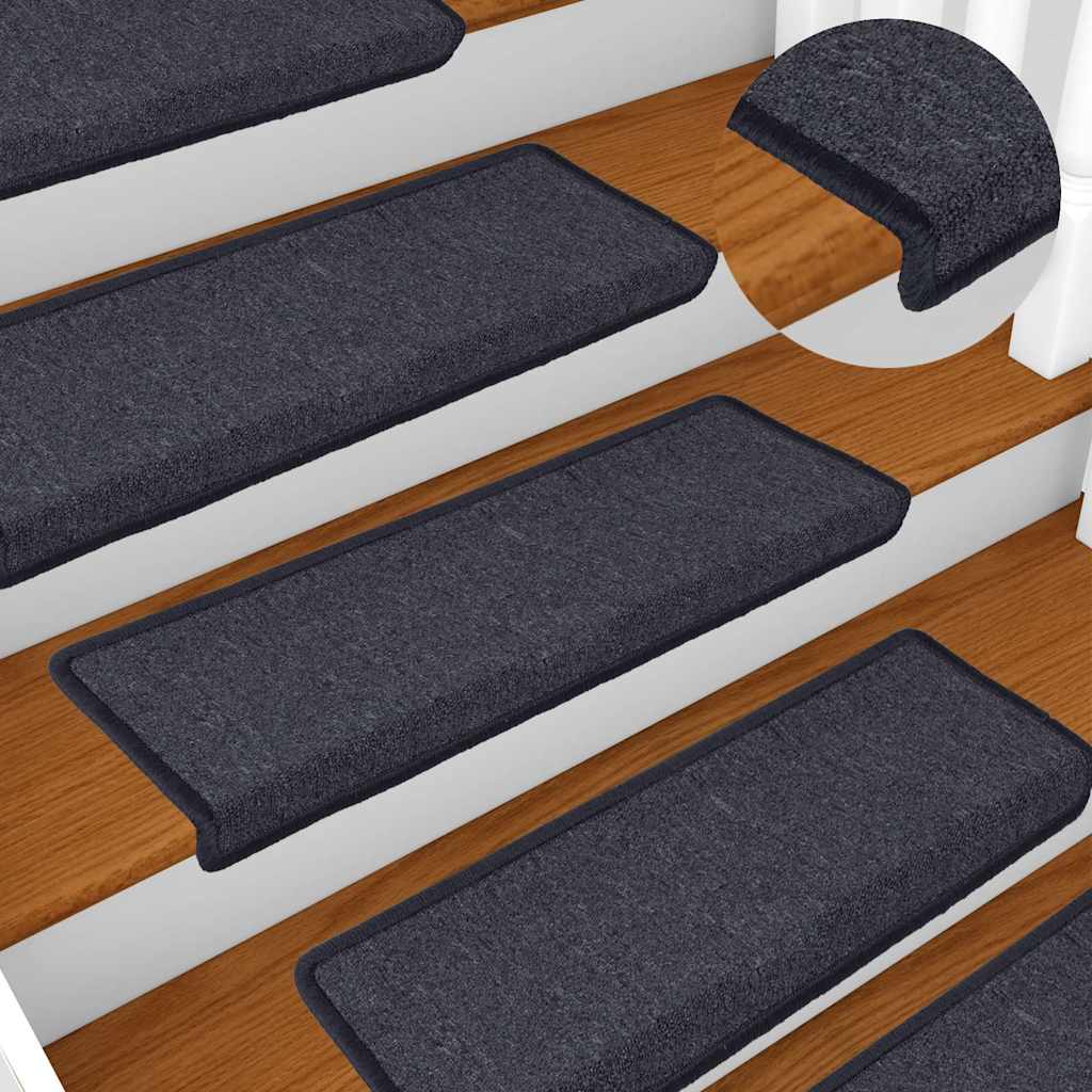 Stair Mats Rectangular Edge 15 in Dark Grey and Blue