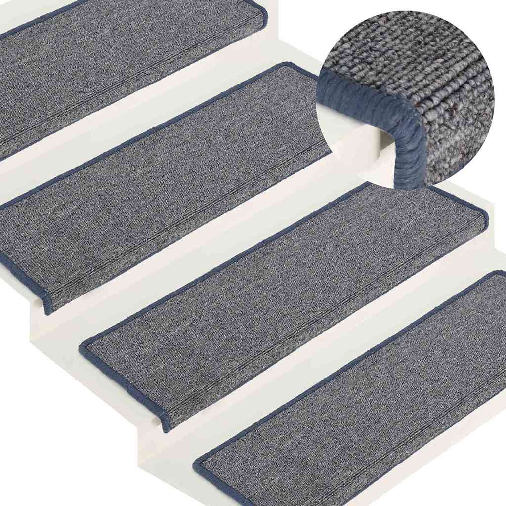 Stair Mats Rectangular Edge 15 in Light Grey and Blue