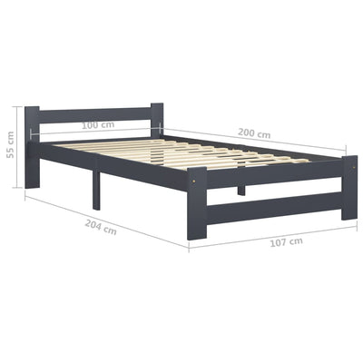 Bed Frame Dark Grey Solid Pine Wood 100x200 cm